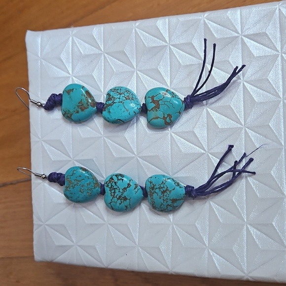 Turquoise Heart Dangle Earrings - Picture 1 of 6